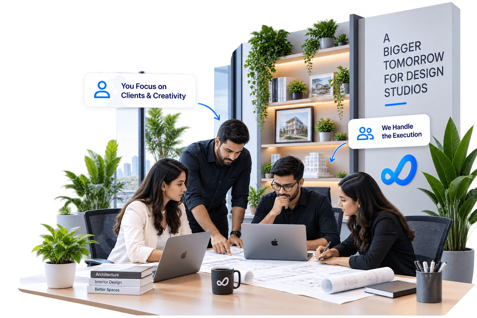 Architecture and interior design professionals collaborating