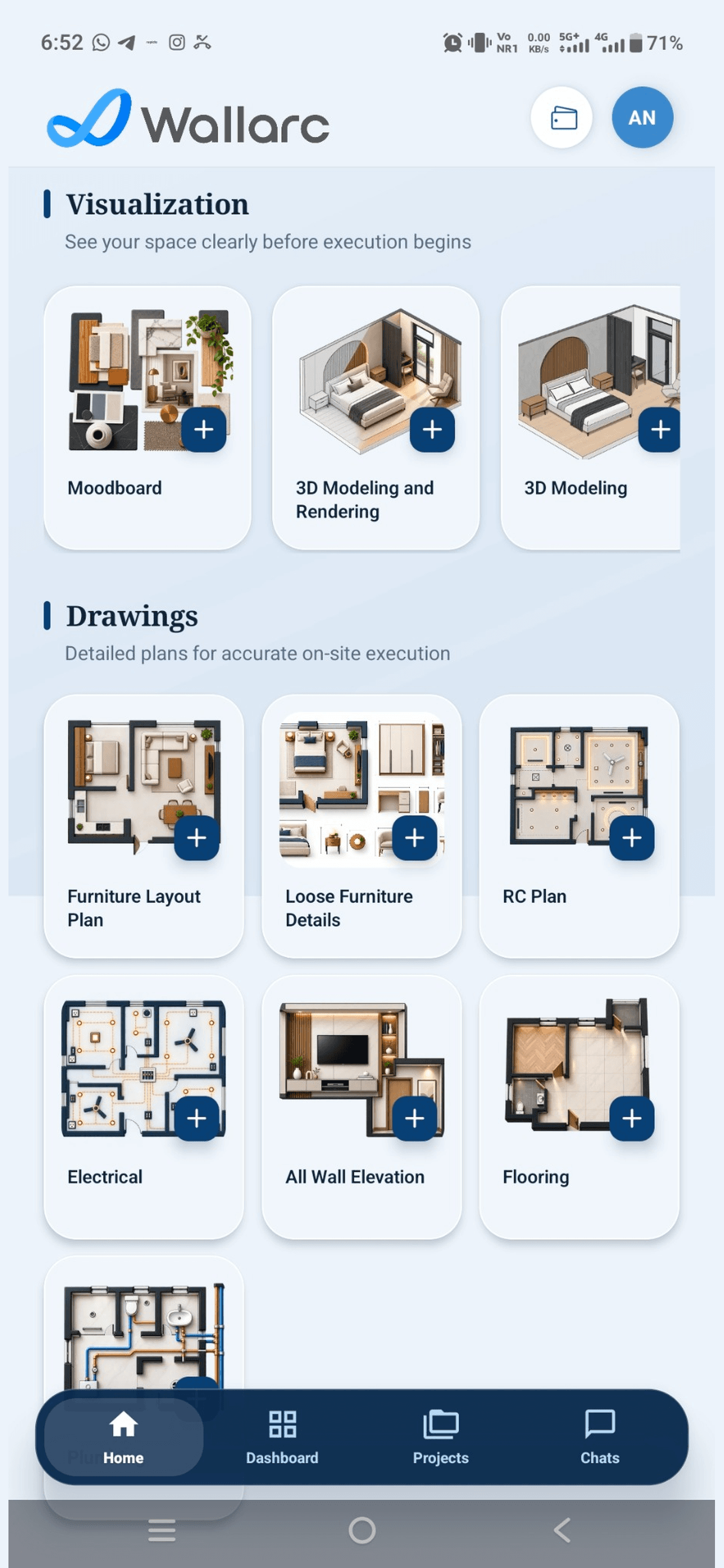 Select Services screen in the Wallarc app