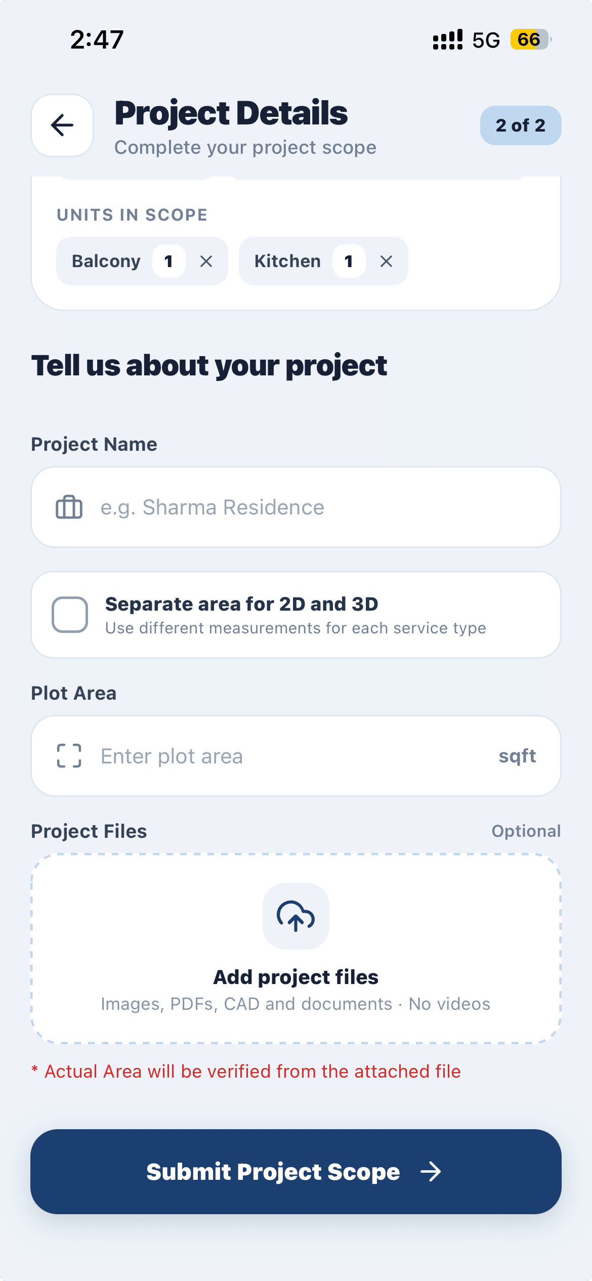 Get Quotation & Team screen in the Wallarc app
